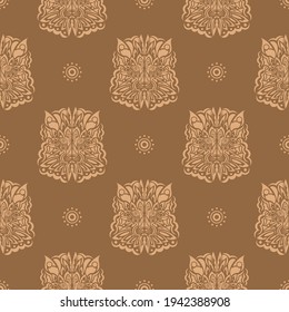 Seamless pattern with a tiger head in a simple style. Good wall wallpaper, fabric, postcards and printing. Vector