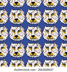 Seamless pattern with tiger heads. Modern pop art  tigers  texture for fabric, textile, wallpaper. Vector illustration
