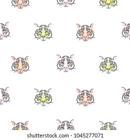 Seamless pattern with tiger heads scandinavian background.