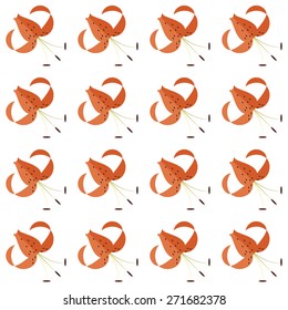 Seamless pattern with tiger lilies on white background.
