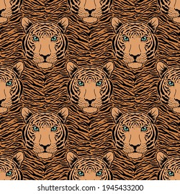 Seamless pattern with tiger muzzle. 