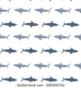 Patrón sin foco Tigre tiburón aislado en fondo blanco. Texturado de peces marinos para cualquier propósito. Plantilla geométrica para el diseño de tela textil. Ornamento vectorial simple.