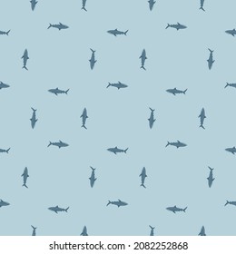 Patrón sin foco Fondo azul claro del tiburón tigre. textura azul de pescado marino para cualquier propósito. Plantilla geométrica para el diseño de tela textil. Ornamento vectorial simple.