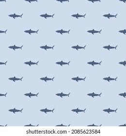 Seamless pattern Tiger shark pastel gray background. Dark gray textured of marine fish for any purpose. Geometric template for textile fabric design. Simple vector ornament.