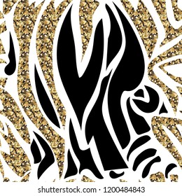 Seamless pattern with tiger stripes. Golden tiger skin