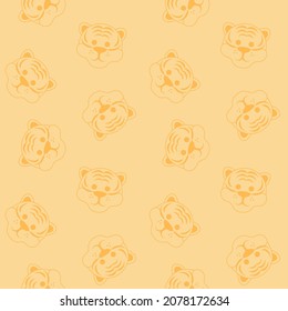 Seamless pattern with tiger. Symbol of New Year 2022. Orange background. Fashionable fabric design. 