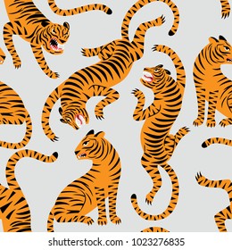 Seamless pattern with tigers