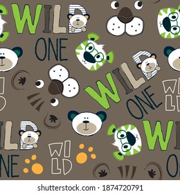 seamless pattern with tigers face and wild one text vector illustration. Seamless vector pattern with wild animals. Safari textile collection.