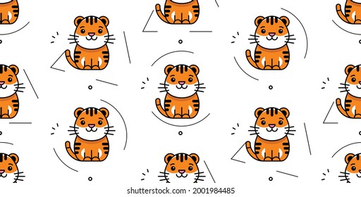 Seamless pattern with tigers. Icon design. Template elements