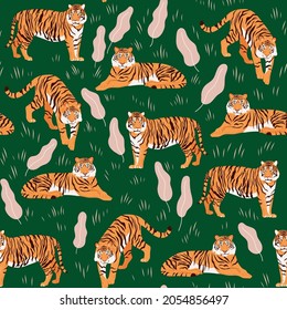 Seamless pattern with tigers. Stylish illustration. Chinese new year symbol.