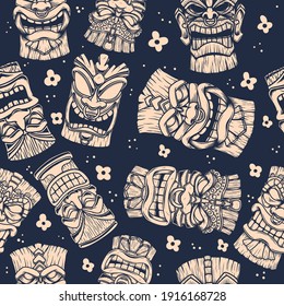 Seamless pattern with tiki idols. Design element for poster, card, banner, sign. Vector illustration