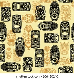 Seamless Pattern With Tiki mask