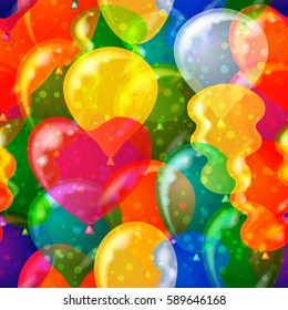Seamless Pattern, Tile Background with Beautiful Flying Colorful Balloons, Valentine Holiday Heart and Other Forms. Eps10, Contains Transparencies. Vector
