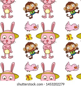 Caricatura de mosaico de patrones sin foco con ilustración de animales