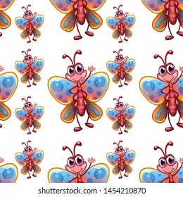 Seamless pattern tile cartoon with butterflies illustration