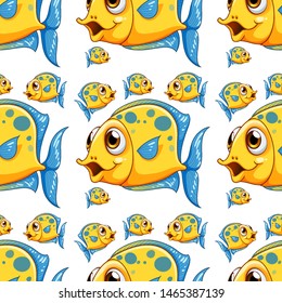 Seamless pattern tile cartoon with fish illustration