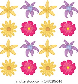 Caricatura en mosaico de patrón sin foco con ilustración de flores