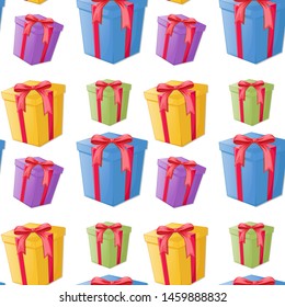Caricatura de mosaico de patrones sin foco con ilustración de regalos