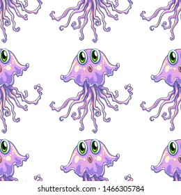 Seamless pattern tile cartoon with jellyfish illustration