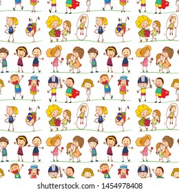 Seamless pattern tile cartoon with kids playing illustration