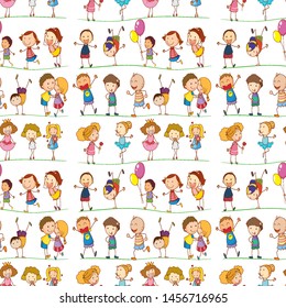 Seamless pattern tile cartoon with kids doodles illustration
