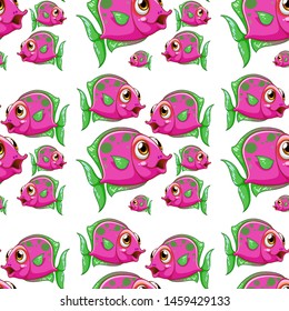 Seamless pattern tile cartoon with pink purple fish illustration