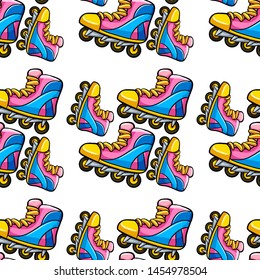 Seamless pattern tile cartoon with rollerblades illustration