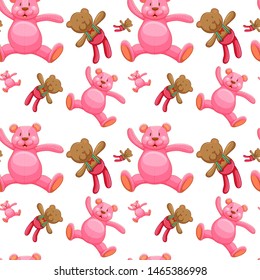 Caricatura de mosaico de patrones sin inconvenientes con ilustración de peluche