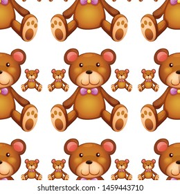 Caricatura de mosaico de patrón sin foco con ilustración de oso de peluche