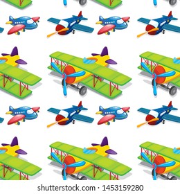 Desenho animado de azulejos de padrão sem costura com ilustração de planos de brinquedo
