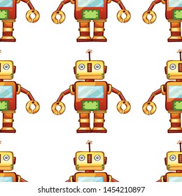 Seamless pattern tile cartoon with toy robot illustration