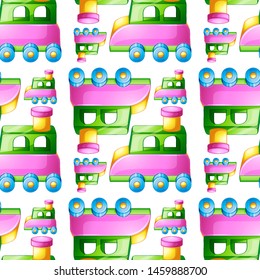 Caricatura de mosaico de patrón sin inconvenientes con ilustración de tren de juguete