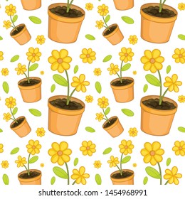 Seamless pattern tile cartoon with yellow flowers illustration
