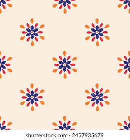 Seamless pattern tile with floral motif. Vintage decorative colorful elements. Hand drawn background. Arabic, Indian, ottoman motifs. Perfect for printing on fabric or paper.