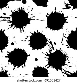 Seamless pattern, tile with inc splash, blots, smudge and brush strokes. Grunge endless template for web background, prints, wallpaper, surface, wrapping, repeat elements for design.