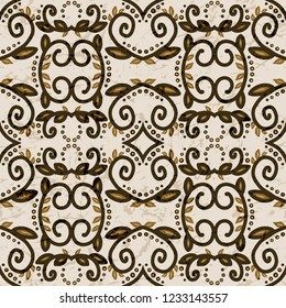 Seamless pattern. Tile with a laconic floral pattern on a beige background. Vector illustration.