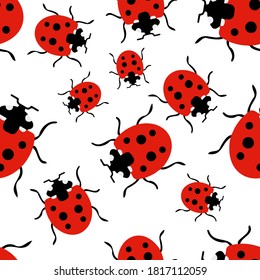 Seamless pattern tile with ladybugs.