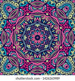 Seamless pattern tile with mandala. Vintage decorative elements. Hand drawn background. Oriental, Arabic, Indian, ottoman motifs. Perfect for printing on fabric wrap paper, cloth.
