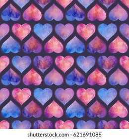 Seamless pattern tile with mandalas, heart and watercolor. Vintage decorative elements. Hand drawn background. Islam, Arabic, Indian, ottoman motifs. Perfect for printing on fabric or paper.