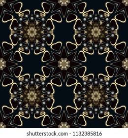 Seamless pattern tile with mandalas. Vector vintage decorative elements in black, brown and gray colors. Perfect for printing on fabric or paper, textile. Islam, Arabic, Indian, ottoman motifs.