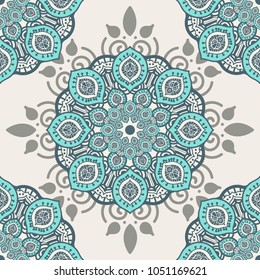 Seamless pattern tile with mandalas. Vintage decorative elements. Hand drawn background. Islam, Arabic, Indian, ottoman motifs. Perfect for printing on fabric or paper.