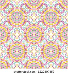 Seamless pattern tile with mandalas. Vintage decorative elements. Hand drawn background. Islam, Arabic, Indian, ottoman motifs. Perfect for printing on fabric or paper.