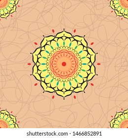 Seamless pattern tile with mandalas. Vintage decorative elements. Islam, Arabic, Indian, ottoman motifs. Perfect for printing on fabric or paper.