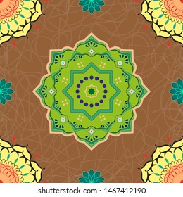 Seamless pattern tile with mandalas. Vintage decorative elements. Islam, Arabic, Indian, ottoman motifs. Perfect for printing on fabric or paper.