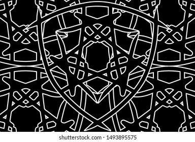 Seamless pattern tile with mandalas. Vintage decorative elements. Hand drawn black background. Islam, Arabic, Indian, ottoman motifs