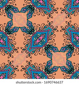 Seamless pattern tile with mandalas. Vintage decorative elements. Hand drawn background. Islam, Arabic, Indian, ottoman motifs. Perfect for printing on fabric or paper.