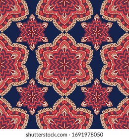Seamless pattern tile with mandalas. Vintage decorative elements. Hand drawn background. Islam, Arabic, Indian, ottoman motifs. Perfect for printing on fabric or paper.