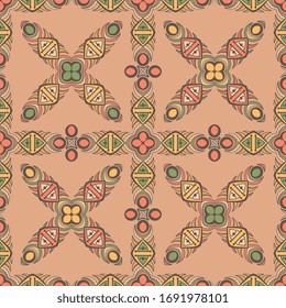 Baldosa de teja sin inconvenientes con mandalas. Elementos decorativos de época. Antecedentes dibujados a mano. Motivos islámicos, árabes, indios y otomanos. Perfecto para imprimir en tela o papel.