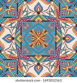 Seamless pattern tile with mandalas. Vintage decorative elements. Hand drawn background. Islam, Arabic, Indian, ottoman motifs. Perfect for printing on fabric or paper.