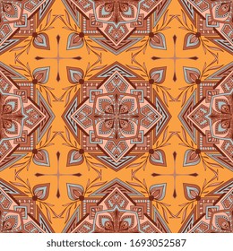 Seamless pattern tile with mandalas. Vintage decorative elements. Hand drawn background. Islam, Arabic, Indian, ottoman motifs. Perfect for printing on fabric or paper.